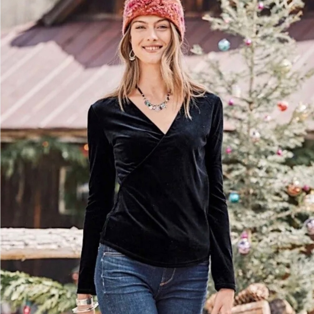 Sundance Womens Black Morgan Velvet Long Sleeve Top Balletcore Sz S